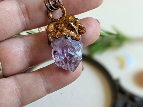 Simple Raw Amethyst Point Copper Electroformed Necklace
