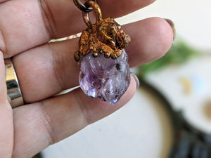 Simple Raw Amethyst Point Copper Electroformed Necklace
