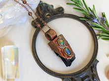 Load image into Gallery viewer, Black Tourmaline and Opal Copper Electroformed Necklace