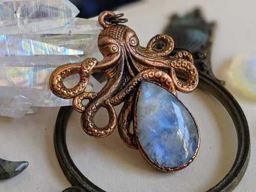 Moonstone Octopus Kraken Electroformed Necklace 2
