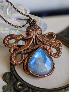 Moonstone Octopus Kraken Electroformed Necklace 1