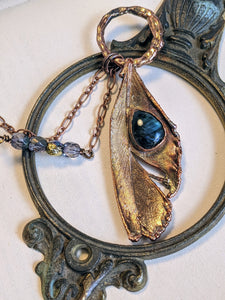 Blue Labradorite - Real Feather Copper Electroformed Necklace 2