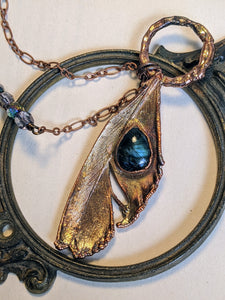 Blue Labradorite - Real Feather Copper Electroformed Necklace 2