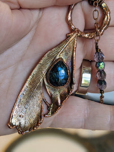 Blue Labradorite - Real Feather Copper Electroformed Necklace 2