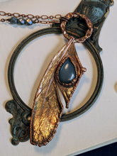 Load image into Gallery viewer, Grey Moonstone - Real Feather Copper Electroformed Necklace