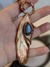 Load image into Gallery viewer, Grey Moonstone - Real Feather Copper Electroformed Necklace
