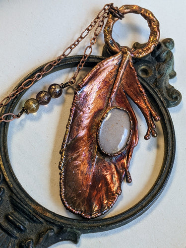 Sunstone - Real Feather Copper Electroformed Necklace