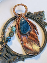 Load image into Gallery viewer, Blue Apatite - Real Feather Copper Electroformed Necklace