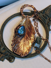 Load image into Gallery viewer, Blue Labradorite  - Real Feather Copper Electroformed Necklace