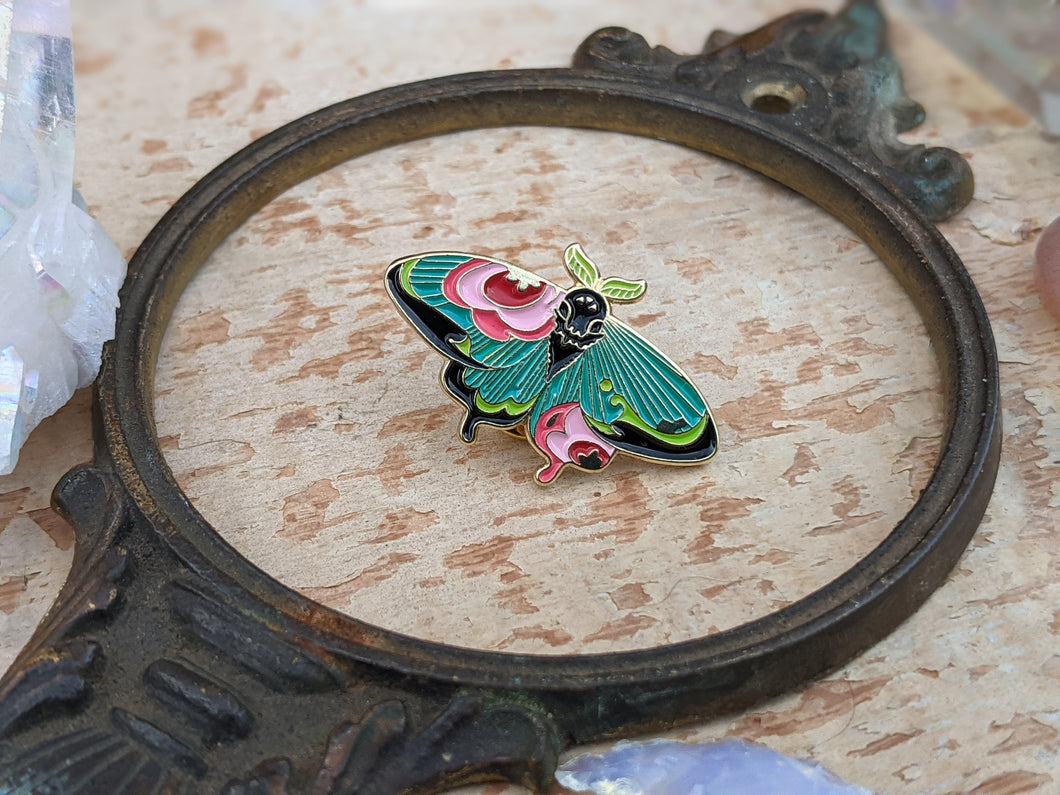 Floral Moth Moon Phase Pin