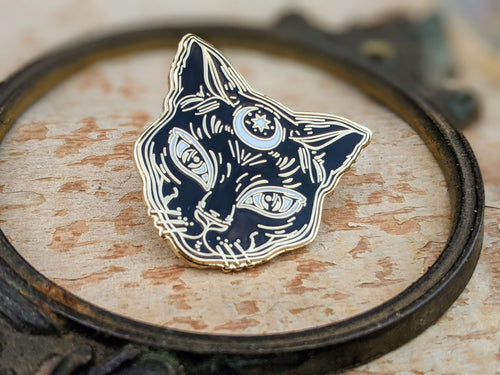 Black Witchy Cat Pin