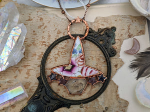 Witches' Tea Party - Cottagecore Ceramic Witch Hat Electroformed Necklace #3