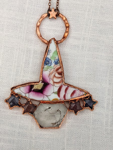 Witches' Tea Party - Cottagecore Ceramic Witch Hat Electroformed Necklace #3