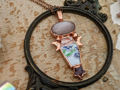 Cottagecore Ceramic Coffin Electroformed Necklace 1