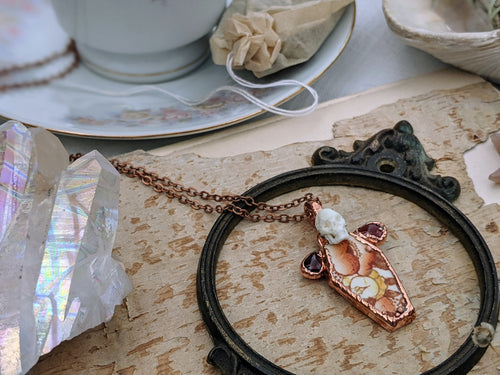 Cottagecore Ceramic Coffin Electroformed Necklace 2