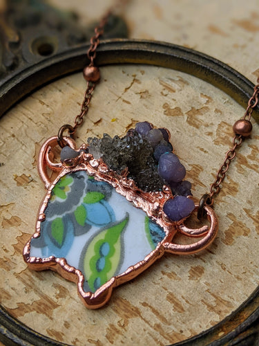 Cottagecore Ceramic Cauldron Electroformed Necklace