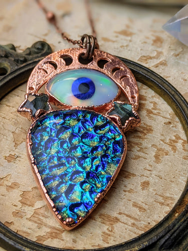 All Seeing Eye and Dichroic Glass Electroformed Necklace