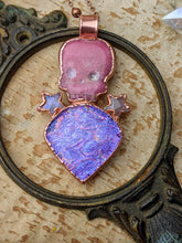 Load image into Gallery viewer, Rhodochrosite Skull and Dichroic Glass Electroformed Necklace
