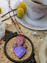 Load image into Gallery viewer, Rhodochrosite Skull and Dichroic Glass Electroformed Necklace