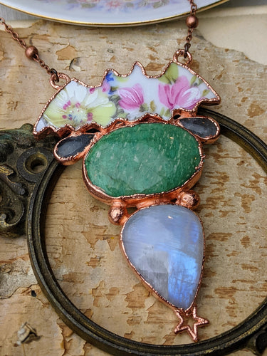Cottagecore Ceramic Bat Electroformed Necklace