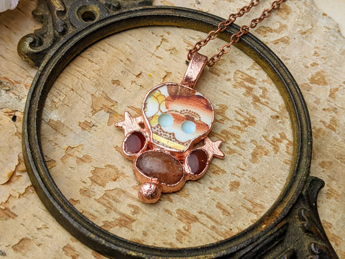 Cottagecore Ceramic Skull Electroformed Necklace 2