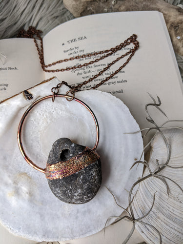Copper Electroformed Welsh Hagstone Pebble Necklace 3