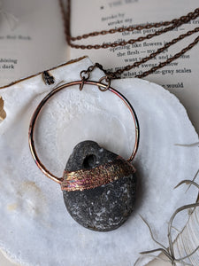 Copper Electroformed Welsh Hagstone Pebble Necklace 3