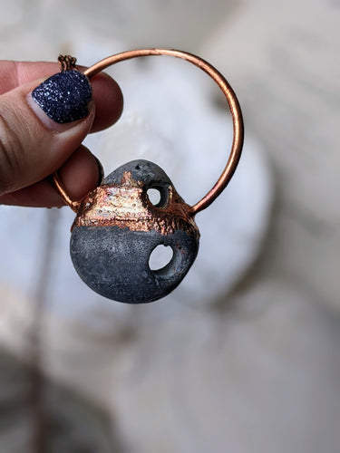 Copper Electroformed Welsh Hagstone Pebble Necklace 2