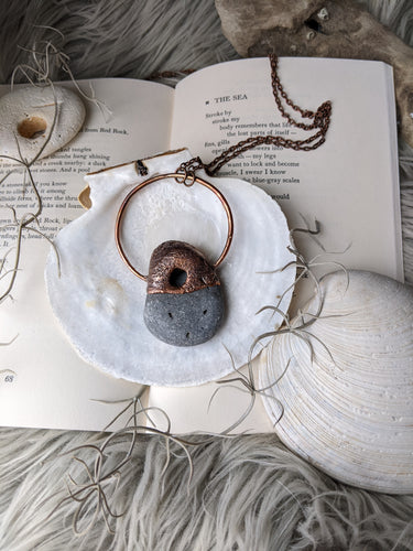 Copper Electroformed Welsh Hagstone Pebble Necklace 4