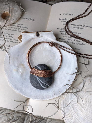 Copper Electroformed Welsh Beach Pebble Worry Stone Necklace 2