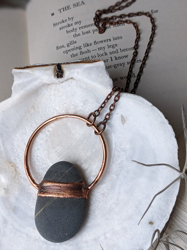 Copper Electroformed Welsh Beach Pebble Worry Stone Necklace 6