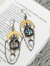 Load image into Gallery viewer, Celestial Beetle Earrings with Pearl Drops
