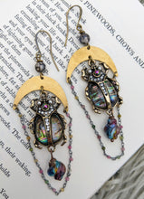 Load image into Gallery viewer, Celestial Beetle Earrings with Lampwork Glass Drops