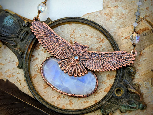 Copper Electroformed Moonstone Owl 1