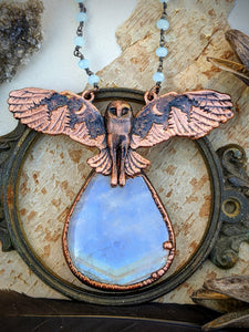 Copper Electroformed Moonstone Owl 3