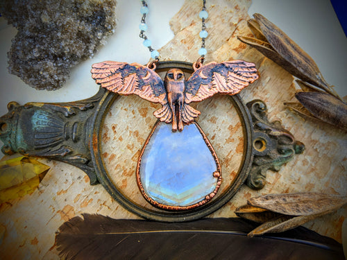 Copper Electroformed Moonstone Owl 3