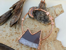 Load image into Gallery viewer, Copper Electroformed  Agate and Amethyst Druzy Mountain Moon 2