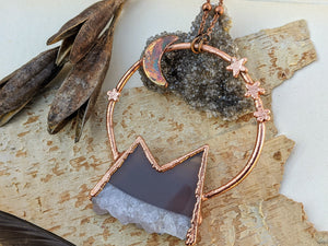 Copper Electroformed  Agate and Amethyst Druzy Mountain Moon 2