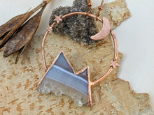 Load image into Gallery viewer, Copper Electroformed Agate and Amethyst Druzy Mountain Moon 3