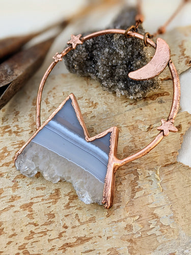 Copper Electroformed Agate and Amethyst Druzy Mountain Moon 3
