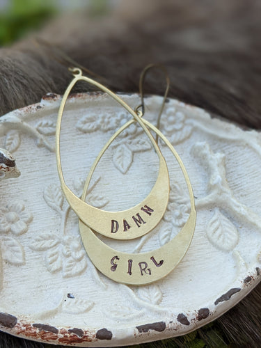 Damn Girl - Stamped Brass Earrings