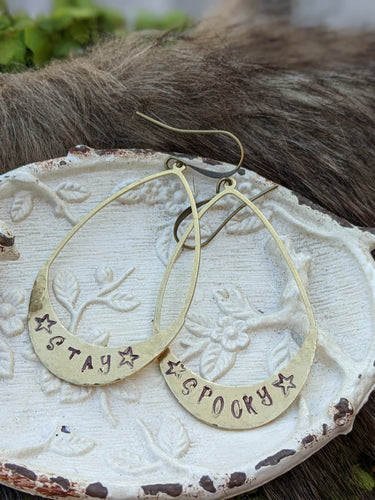 Stay Spooky - Stamped Brass Earrings