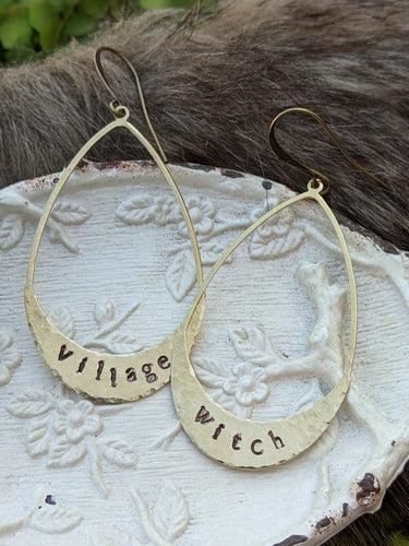 Village Witch - Stamped Brass Earrings