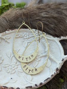 Witch Bitch - Stamped Brass Earrings