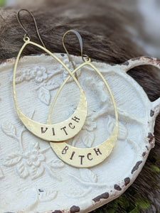 Witch Bitch - Stamped Brass Earrings