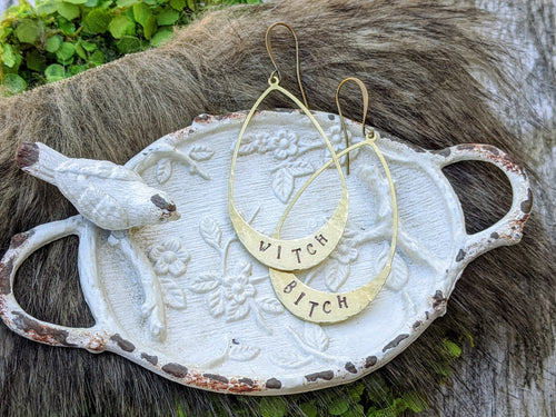 Witch Bitch - Stamped Brass Earrings