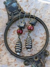 Load image into Gallery viewer, Pyrite and Carnelian Beehive Earrings