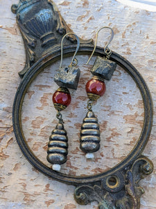 Pyrite and Carnelian Beehive Earrings