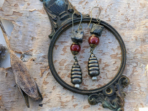 Pyrite and Carnelian Beehive Earrings
