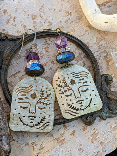 Elemental Goddess Gaia Labradorite and Amethyst Earrings